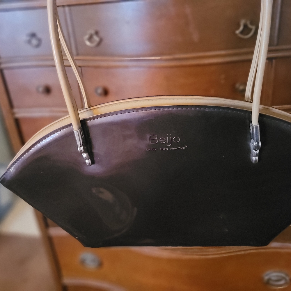 Beijo Brown and Tan Shoulder Bag with Structured Design and Polished Finish